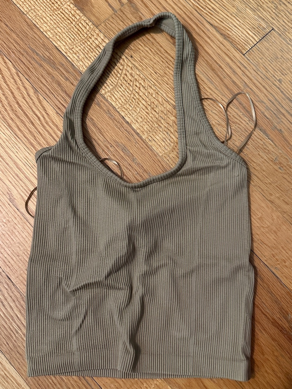 American Eagle Ribbed Halter Crop Top - Olive
